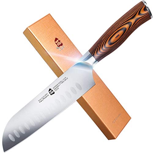 TUO Santoku Knife Japanese Chef Knife 7 inches Asian Knife German High Carbon Stainless Steel Kitchen Knife with Ergonomic Pakkawood Handle-Fiery Phoenix Series
