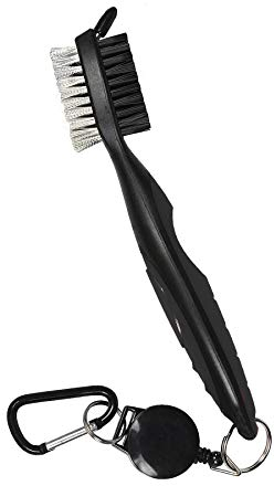 Tyouki Golf Club Brush and Groove Cleaner, Nylon & Steel Brush Golf Clean Tool with Retractable Zip-line, Aluminum Carabiner - Lightweight/Ergonomic Design/Easily Attaches to Club Bag