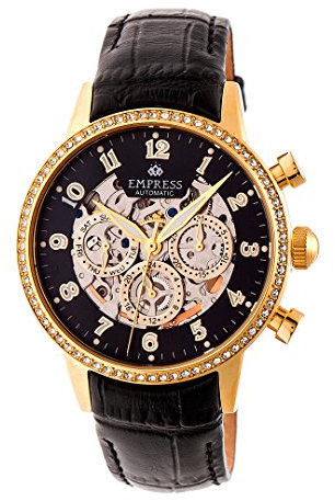 Empress Beatrice Women's Automatic Black Genuine Leather Gold Watch w/Date EMPEM2004