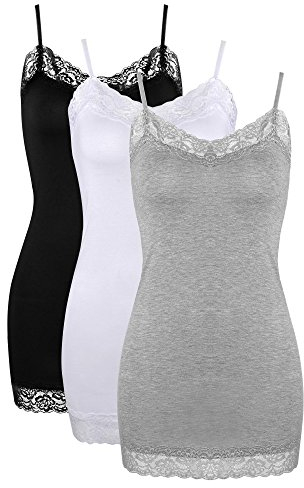 Damen-Tanktop mit Spitze, Hemdchen mit verstellbaren Spaghettiträger, Unterhemden, 3 Stück - mehrfarbig - XX-Large