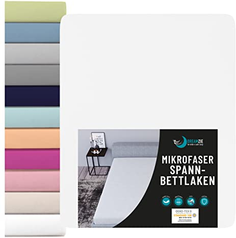 Dreamzie - Spannbettlaken 90 x 190/200 cm - 100% Polyester Microfaser - Alabasterweiß - Oeko TEX Zertifiziert Ohne Chemische Substanzen - 2 Jahre Garantie - Weiche Pfirsichhaut