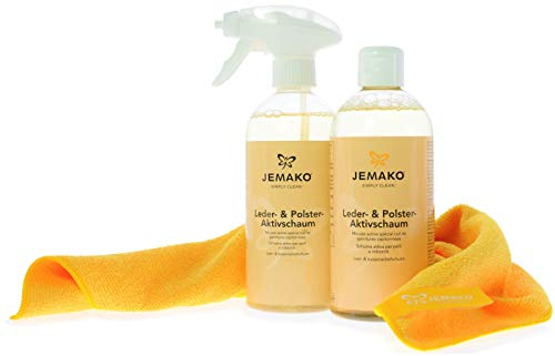 Jemako Leder- & Polster-Aktivschaum 500 ml / 1000 ml inkl. Profituch Plus M (40 x 45 cm), Schaumpumpe & Sinland feinmaschiges Wäschenetz (1000 ml)