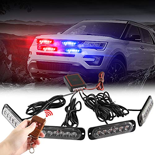 4x6LED Lampeggiatore d'emergenza di Emergenza per Auto Luce di Segnalazione 4 in 1 Luce per Griglia Montata Su Superficie Esterna Con Telecomando per Camion Rimorchio Camion DC12-24V Rosso Blu