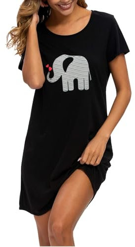ENJOYNIGHT Womens Nighties Short Sleeve Nightshirt Soft Nightdress for Ladies Summer Loungewear Casual Nightwear (Medium,Black)