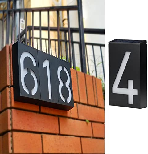 TINYOUTH Solar House Number - Number 4, Door Number Plaques Light for Wall, 6 LED House Numbers Plaque with Lights, IP55 Waterproof House Finder for DIY House Sign