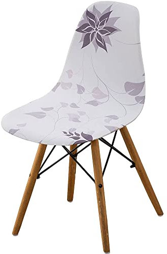 Highdi Coprisedia con Schienale per Sala da Pranzo Elasticizzato, 4/6/2/1 Pezzi Stile Nordico Scandinave Sedia Copertura Protettiva della Sedia per Cucina Ufficio (Fiore Lilla,1 Pezzi)
