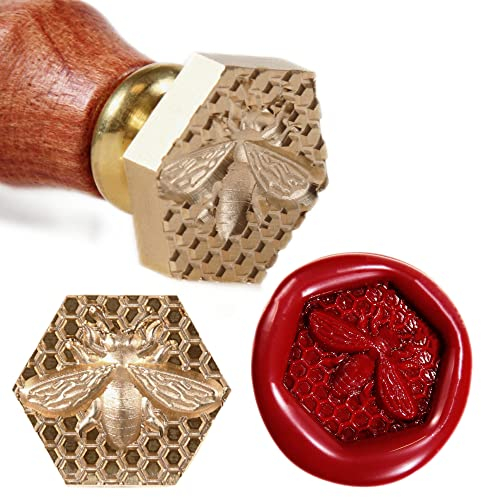 Wachssiegel-Stempel-Set, 3D-Bienenstempel mit Vintage-Holzgriff für Umschläge, Hochzeitsflasche, Siegelwachsstempel mit tiefem Muster, Bienenwachs-Verpackung (Stempel + Griff)