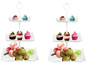 Trintion 2 Stück Etagere 3 Etagen Teller Tortenständer Weiß Kuchenständer Wiederverwendbar Cupcake Ständer zum Dekorieren Dessert Servierständer Weiß für Hochzeit Geburtstag Party Servierplatte