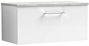 nuie ARN125LBG Arno Modern Bathroom Wall Hung 1 Drawer Vanity Unit with Laminate Worktop, 800mm, Gloss White/Bellato Grey