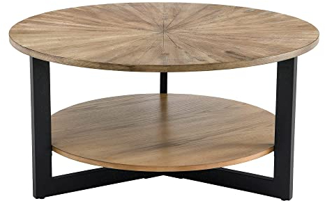 MODERION Runder Wohnzimmertisch, Couchtisch, Kaffetisch,Doppelschicht, Freizeittisch aus Massivholz, Minimalistischer natürlicher Stil, 85 x 85 x 45.5 cm (Hellbraun), KFZ-1336