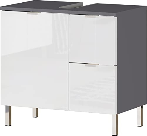 möbelando Waschbeckenunterschrank 415 in anthrazit | Weiss mit Einer Tür und einem Einlegeboden. Abmessungen (BxHxT) 60x56x34 cm