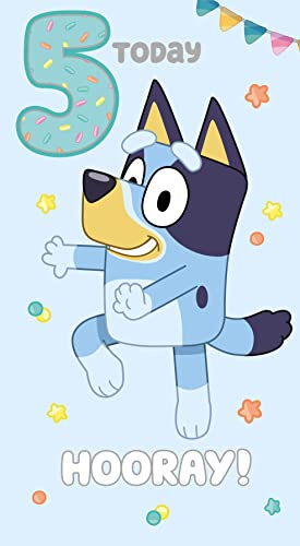 Bluey 5th Birthday Card, Childrens Birthday Card Age 5 Birthday Celebration