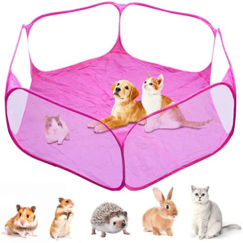 Jetisva Foldable Guinea Pig Playpen Run Indoor,Breathable Hamster Playpen for Syrian Hamsters,Portable Small Animal Playpen,Pet Pop Up Play Pen Outdoor for Gerbil Dwarf Rat Chinchilla Hedgehogs