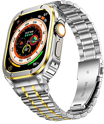 MioHHR Cinturino in metallo con custodia compatibile con Apple Watch 49mm, custodia in acciaio inossidabile antiurto e cinturino di ricambio per iWatch Ultra