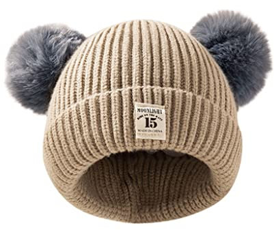Qersh Baby Wintermütze Schal Schlupfmütze Warm Niedlich BärWintermütze Schalmütze Strickmütze mit Bommel Fleecefutter BeanieMütze Baby (S21, 2-7 Jahre alt)