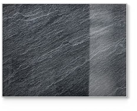 DEQORI Schneidebrett aus Glas | groß 40x30 cm | Motiv Klassischer Schieferstein | Design Schneideplatte für Küche | Frühstücksbrett antibakteriell & rutschfest | Glasplatte & Servierplatte