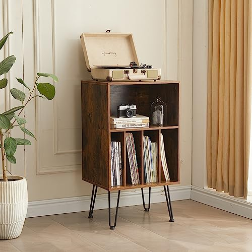 Leesingdo Record Player Stand & Cabinet Holds Up to 150 Vinyls, Brown