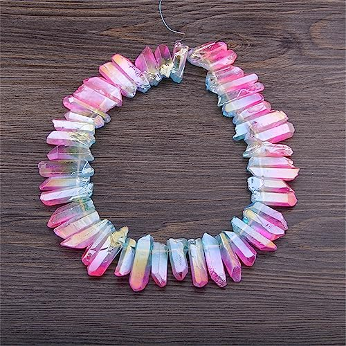 Abalorio de cuentas de cuarzo de cristal natural perforado de 15.5 pulgadas, colgante de palo de cristal arcoíris para hacer joyas