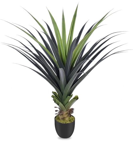 Keeplush Künstliche Agave Groß 120cm, Klein Künstliche Pflanzen mit Stacheln, Kunstpflanze für Wohnzimmer Haus Büro Balkon Garten Veranda, Terrasse Innen und Außen Deko (1 Stück)