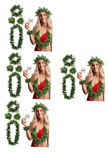 Amosfun 4 Sets Hawaii-partygirlande Lebensechte Grüne Blätter Stirnband Halskette Armband Strand-luau- Luau-partyzubehör Festival-zubehör