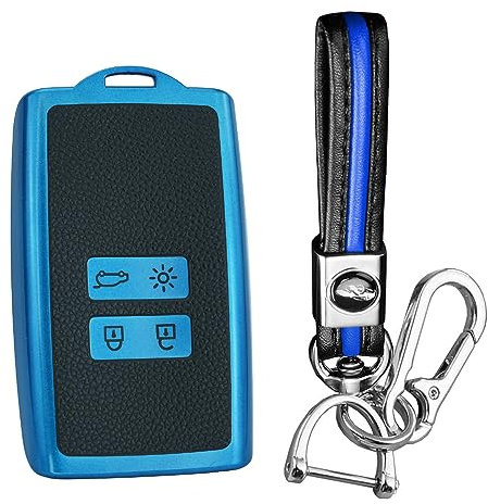 KUNIO Car Key Fob Cover fit for Renault Dacia Megane Espace Laguna Koleos Duster 2 Clio Zoe Kadjar Grand Scenic Key Case Key Cover TPU Leather Texture Case Key Fob 4 Buttons A Blue