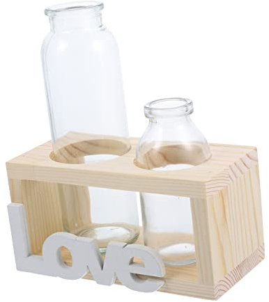 MILISTEN Elegante Pflanzenvase Aus Glas Mit Holzsockel Hydroponische Heimdekoration Für Frische Blumen Seidenarrangements