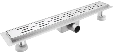 sunrik Duschrinne 40 cm, Strips Duschrinne extra flach, Edelstahl Bodenablauf Komplettset mit Siphon Haarsieb