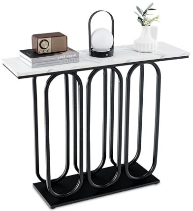 LIFEZEAL Table Console Effet en Marbre, Table d'Entrée avec Cadre en Métal, Table de Couloir Moderne, Table d'Appoint Étroite pour Salon, Couloir, Entrée, 100 x 30 x 80 cm