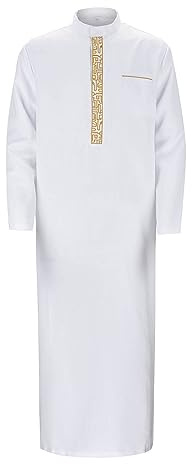 RUMAOZIA Arabische Kleidung Herren Muslim Kaftan Abaya Herren Gewand Robe Crew Stehkragen Thobe Arabisch Gebet Eid Kleidung Islamische Kleidung Aus Dem Nahen Osten Gebetskleidung für Männer