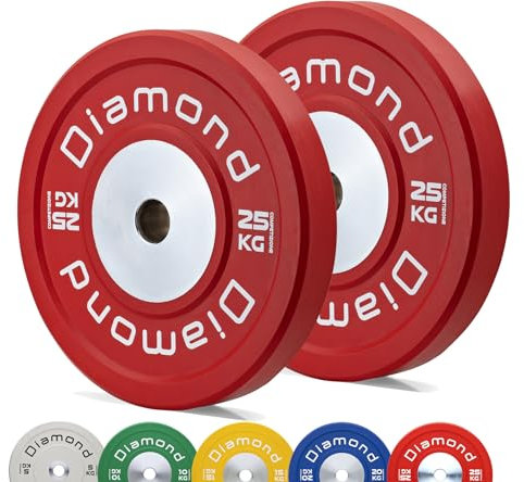 G5 HT SPORT Paar Hantelscheiben für Wettbewerb Pro Diamond, Loch, Durchmesser 50 mm, für Fitnessstudio und Home Gym von 5 bis 25 kg für Hanteln und Langhanteln (2 x 25 kg (rot))