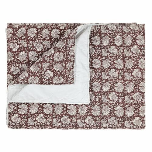Loberon Plaid Soleique, Bordeaux/weiß | Elegantes Blüten-Design, Leichte Wattierung, Weich & Wärmend, Überwurf, Tagesdecke, Baumwolle, Polyester