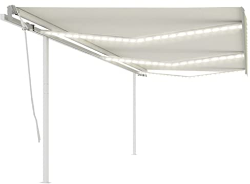 vidaXL Gelenkarmmarkise Einziehbar mit LED Markise Sonnenmarkise Balkonmarkise Sonnenschutz Sichtschutz Terrasse Garten 6x3m Cremeweiß