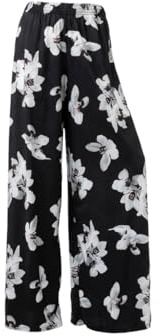Ladies Summer Wear Palazzo Pants Paisley Print Trousers Loose Fit Baggy Bottoms Womens Street Fashion Plus Size Floral Printed Palazzo Casual Wear Trouser (Black Lily UK 20-22)