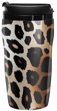LMNGH Tasse à café avec couvercle anti-déversement - Tasse à café isotherme - Imprimé léopard - Gobelet à café sous vide pour voyage - Tasse à café en plastique - Tasse de voyage pour café, thé, bière