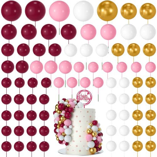 NACHLYNN 80 Pcs Cake Balls Decorations Mini Balloon Cake Topper Balls Foam Cupcake Toppers Balls for Cake Decorating Birthday Parties Weddings Anniversary (Rose Pink White Series)