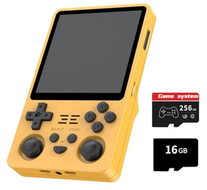 JOYARCH RGB20SX - Consola de juegos portátil con 30.000 juegos clásicos, pantalla IPS de 4 pulgadas, sistema Linux RK3566, tarjeta TF de 256 G, amarillo