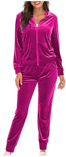 Ensemble 2 pièces en velours pour femme, vêtements de détente, sweat à capuche et pantalon de jogging, survêtement, pull, pantalon, rose vif, S
