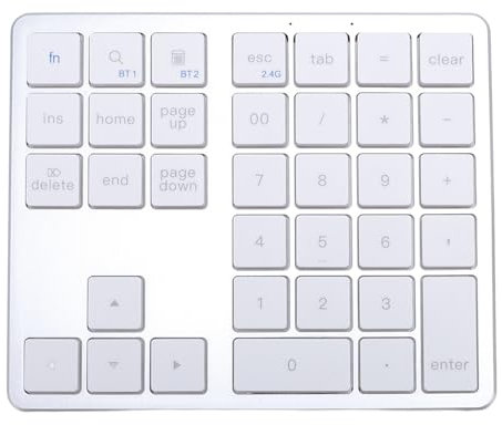 Lazmin112 Bluetooth-Nummernblock, Wiederaufladbarer Kabelloser Ziffernblock, Externe Numpad-Tastatur mit 35 Tasten für Laptop-PC-Tablet, Kabelloser Bluetooth-Dual-Modus (Silberweiß)