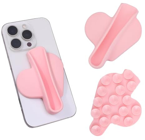 BOXOB Lip Gloss Phone Case, Silicone Heart Shape Lipgloss Phone Case Holder Easy-Grip Lipstick Phone Back Suction Portable Lip Phone Case for iPhone Android (Pink)