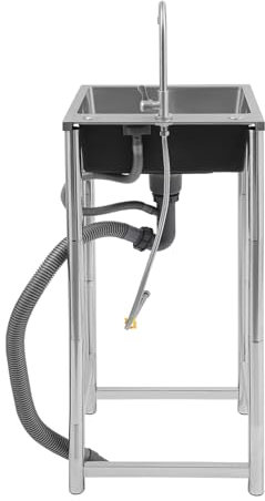 TONFEION Fregadero de acero inoxidable independiente, con armario bajo, negro/plata, lavabo móvil para interior y exterior, 45 x 41 x 75 cm