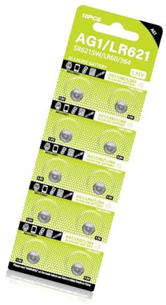 Ruiogoe 10 pilas de botón AG1 LR621 LR60 SR621SW SR60 SR60L SR60 L621 TR621 SR621 LR621W 164 CX60 D364 GP364 364A para reloj
