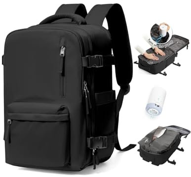 BJLFS Sac à dos sous vide avec pompe,Baggage Cabine 40x20x25 pour Ryanair Sac à dos Voyage avec compression sous vide,équipé d'un dispositif d'aspiration d'air