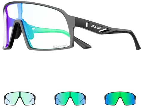 SCVCN Fahrradbrille Selbsttönend für Herren photochrome Sport Sonnenbrille Damen Klar Rennrad Brille TR90 Rahmen Schnelle Radfahren MTB Radbrille mit UV400 Schutz Sportbrille für Laufen Fahren S325