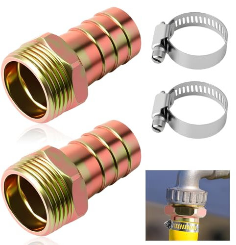 2 Stück Schlauchtülle 1 Zoll Messing Schlauchverschraubung Stecker Adapter 1 AG x 25mm(1) Messing Schlauchanschluss Außengewinde Stecker Adapter mit 2 Schlauchschellen