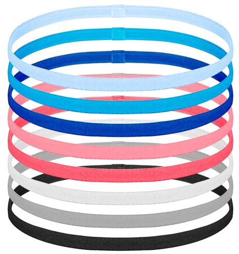 8 Stück Haarband Jungs Sport, Dünn Haarband Herren Elastische rutschfeste Stirnbänder Damen Sport Haarbänder Kinder für Fußball Yoga Laufen, 8 Farben