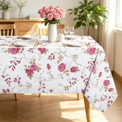 Arquiel Blumen Vintage PVC Tischdecke Rechteckig 152 x 213 cm Abwischbar | Abwaschbare PVC-Wachstischdecke mit Blumen-Motiv, wasserfest und pflegeleicht für Küche, Esszimmer, Garten und Alltag.
