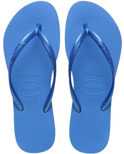 Havaianas Slim Logo Metallic, Damen-Sandalen, Blau glänzend 3504, 25.0~26.0 cm