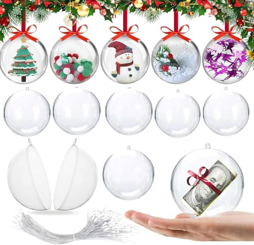 30 STK Weihnachtskugeln Kunststoff,6cmØ 8cm Transparent Weihnachtskugeln zum befüllen Christbaumschmuck Kunststoff Christbaumkugeln für Weihnachtsschmuck,Weihnachtsbaum,Hochzeit,DIY Dekoration