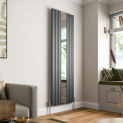 DuraTherm® 1800 x 600mm Anthracite Grey Vertical Designer Radiator with Mirror Single Column Flat Panel Modern Central Heating Bathroom Radiators