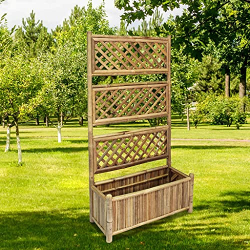 Mokuyary Jardinière surélevée avec treillis en bambou - 70 cm - Jardinière surélevée stable pour légumes, herbes
